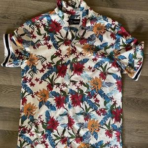 Floral mesh button up